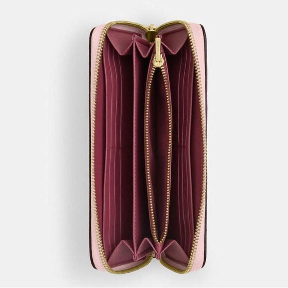 Coach Powder Pink Long Zip Around Wallet In Signature Canvas Bag Purse - Picture 9 of 10